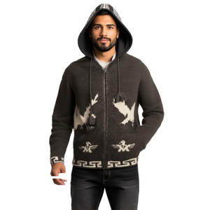 Country Chunky‎ Knit Sweater Coat Cowichan Style Kichwa Craft Eagle Coat Large